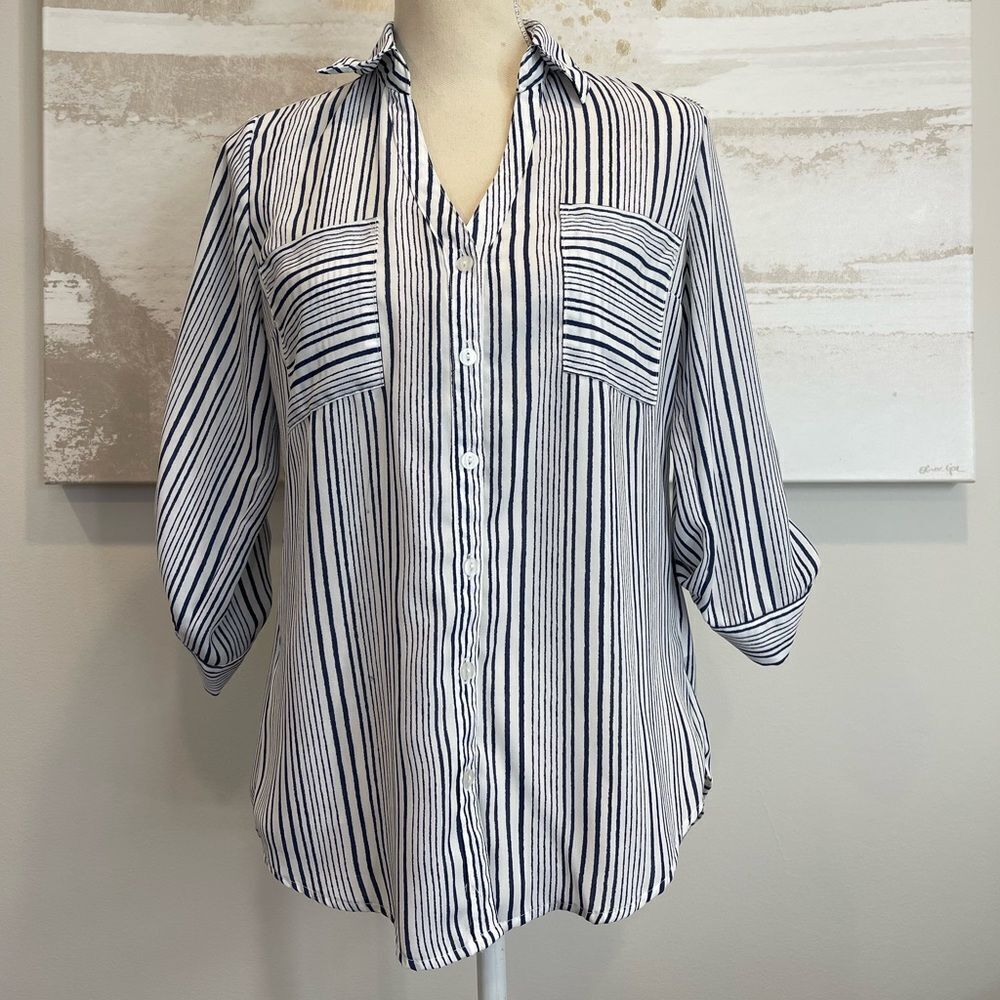 Striped button down blouse‎ with collar